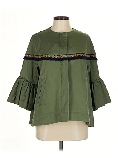 Pre-owned Zara Basic 3/4 Sleeve Blouse In Green