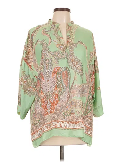 Pre-owned Zara Basic 3/4 Sleeve Blouse In Green