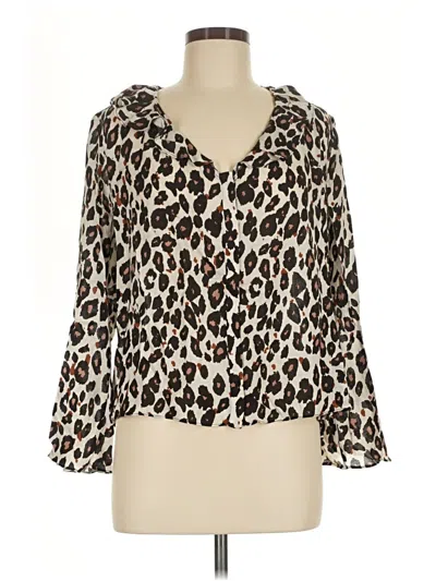Pre-owned Zara Basic 3/4 Sleeve Blouse In Ivory