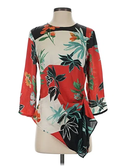 Pre-owned Zara Basic 3/4 Sleeve Blouse In Red