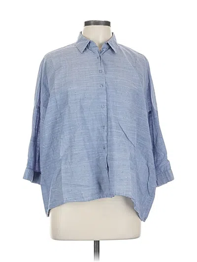 Pre-owned Zara Basic 3/4 Sleeve Button Down Shirt In Blue