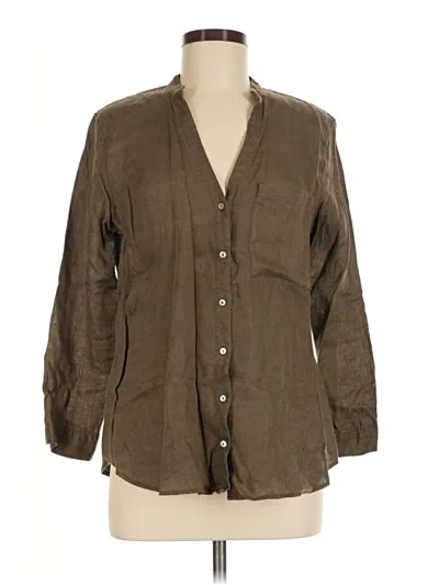 Pre-owned Zara Basic 3/4 Sleeve Button Down Shirt In Brown