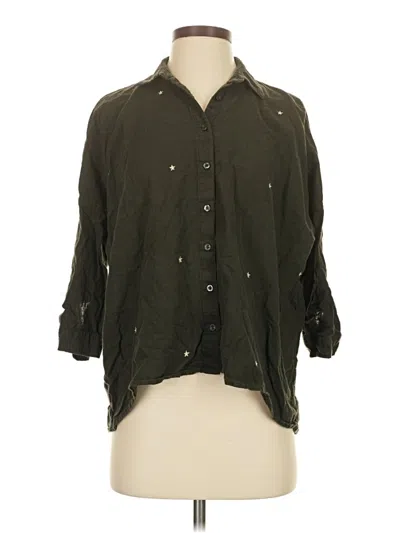 Pre-owned Zara Basic 3/4 Sleeve Button Down Shirt In Green