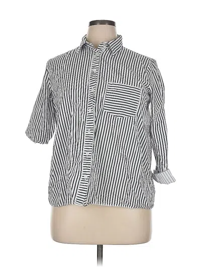 Pre-owned Zara Basic 3/4 Sleeve Button Down Shirt In Silver