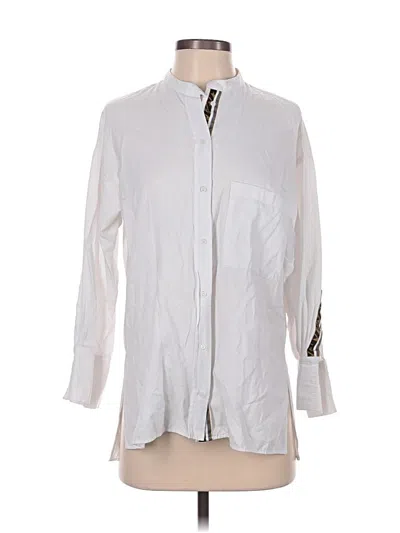 Pre-owned Zara Basic 3/4 Sleeve Button Down Shirt In Silver