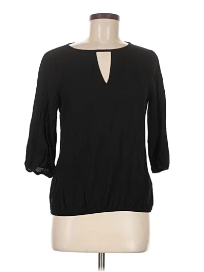 Pre-owned Zara Basic 3/4 Sleeve Top Black Keyhole Neckline Tops