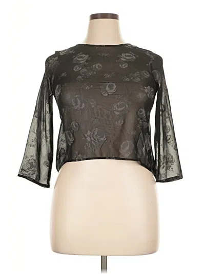 Pre-owned Zara Basic 3/4 Sleeve Top Black Mock Neckline Tops