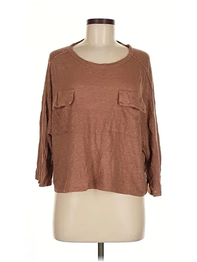 Pre-owned Zara Basic 3/4 Sleeve Top Brown Scoop Neck Tops