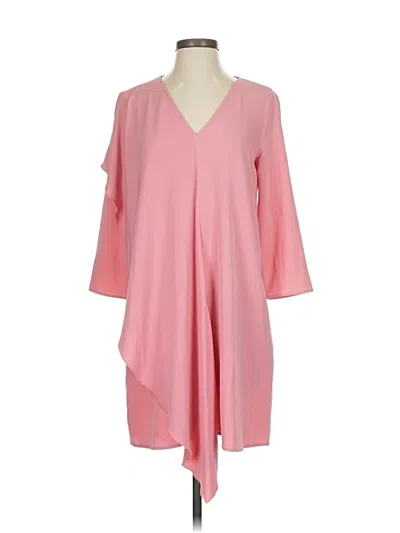 Pre-owned Zara Basic 3/4 Sleeve Top Pink Plunge Neckline Tops