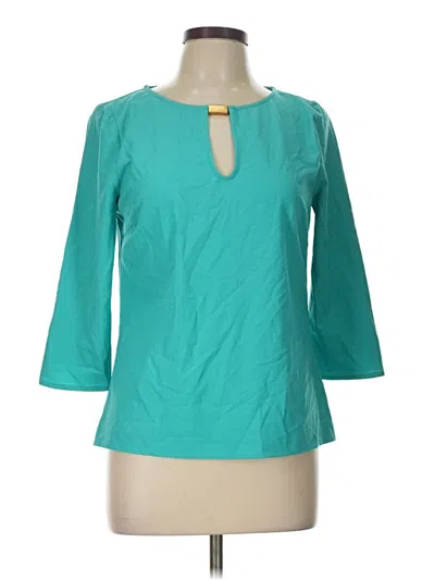 Pre-owned Zara Basic 3/4 Sleeve Top Teal Keyhole Neckline Tops