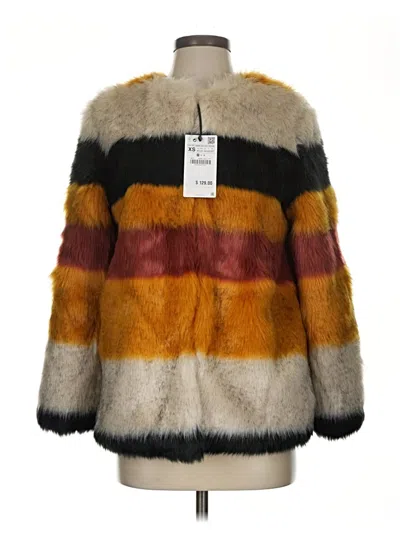 Zara Basic Faux Fur Jacket In Brown