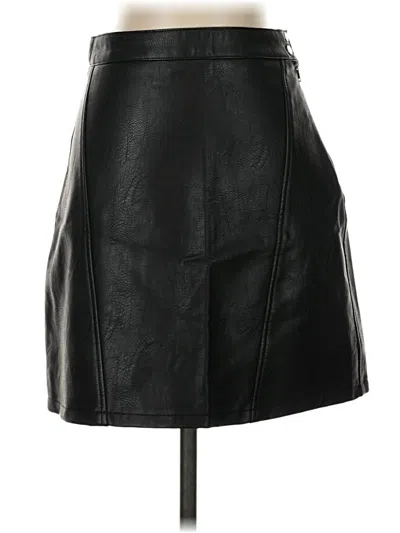 Pre-owned Zara Basic Faux Leather Skirt In Black