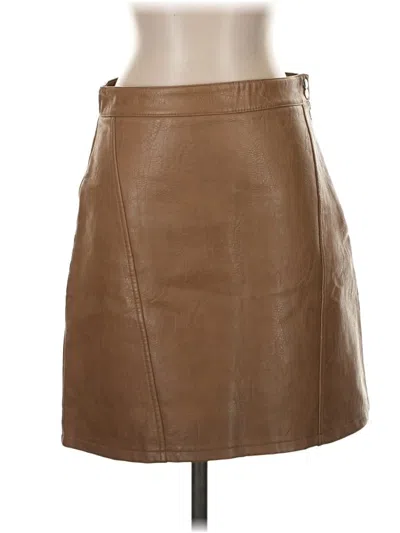 Pre-owned Zara Basic Faux Leather Skirt In Brown