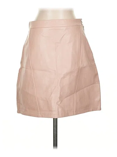 Pre-owned Zara Basic Faux Leather Skirt In Tan