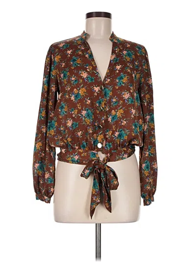 Pre-owned Zara Basic Long Sleeve Blouse In Brown