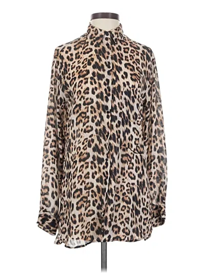 Pre-owned Zara Basic Long Sleeve Blouse In Brown