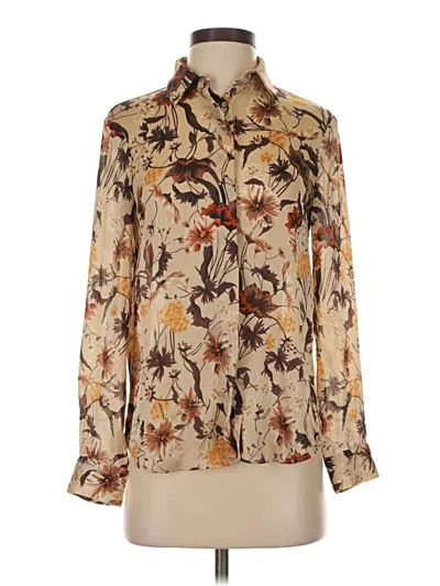 Pre-owned Zara Basic Long Sleeve Blouse In Brown