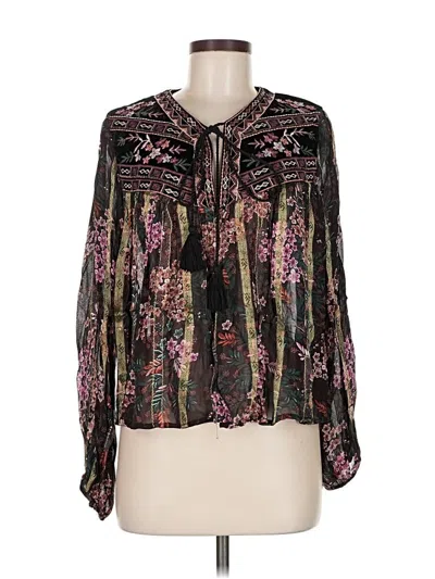 Pre-owned Zara Basic Long Sleeve Blouse In Burgundy