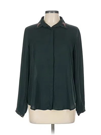 Pre-owned Zara Basic Long Sleeve Blouse In Green