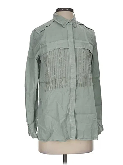 Pre-owned Zara Basic Long Sleeve Blouse In Green