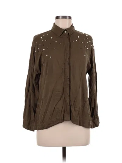 Pre-owned Zara Basic Long Sleeve Button Down Shirt In Green