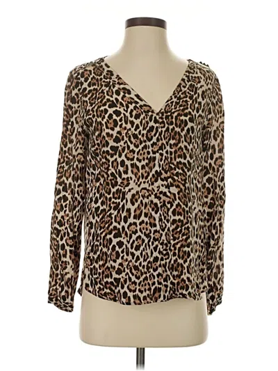 Pre-owned Zara Basic Long Sleeve Henley Shirt In Brown