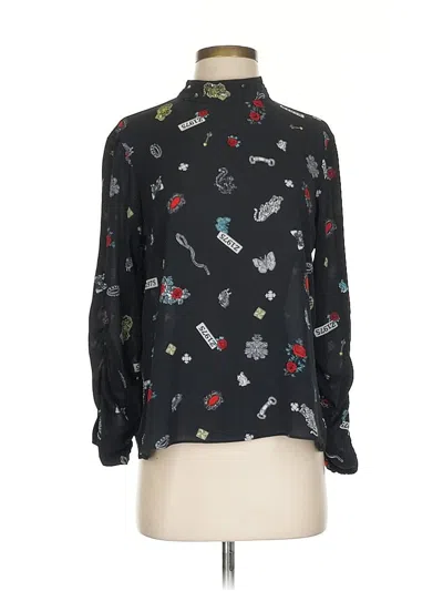 Pre-owned Zara Basic Long Sleeve Top Black Collared Neckline Tops