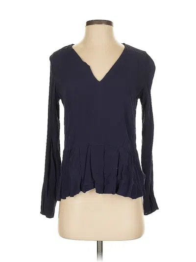 Pre-owned Zara Basic Long Sleeve Top Blue Plunge Neckline Tops