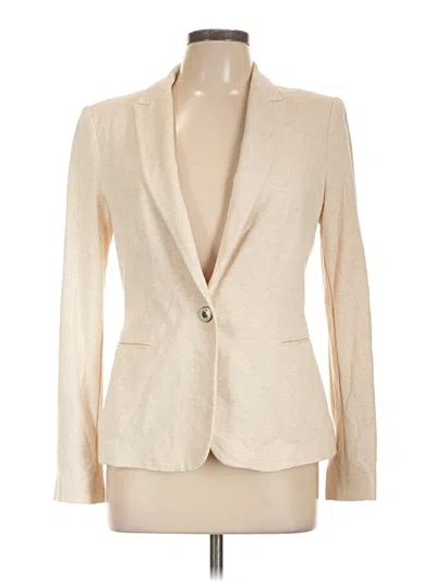 Pre-owned Zara Basic Long Sleeve Top Ivory Plunge Neckline Tops In White