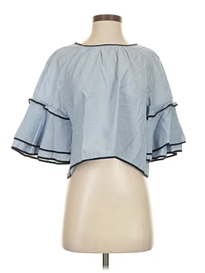 Pre-owned Zara Basic Short Sleeve Blouse In Blue