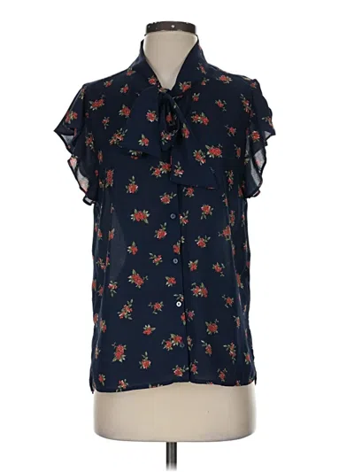 Pre-owned Zara Basic Short Sleeve Blouse In Blue