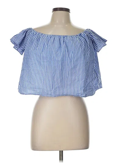 Pre-owned Zara Basic Short Sleeve Blouse In Blue