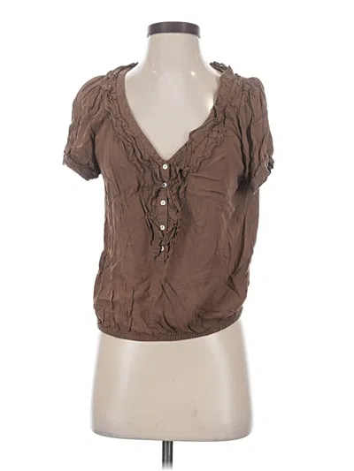 Pre-owned Zara Basic Short Sleeve Blouse In Brown