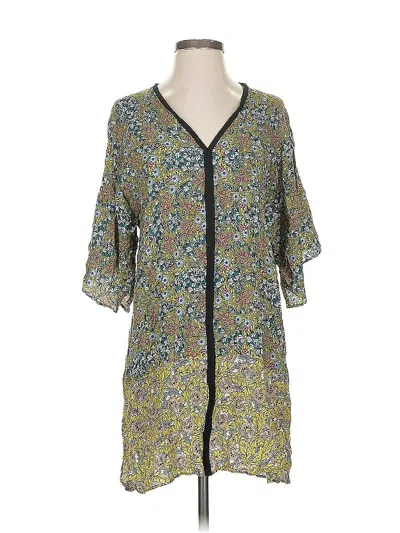 Pre-owned Zara Basic Short Sleeve Blouse In Green