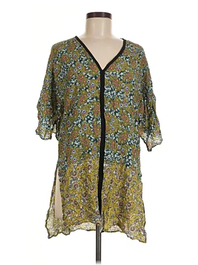 Pre-owned Zara Basic Short Sleeve Blouse In Green