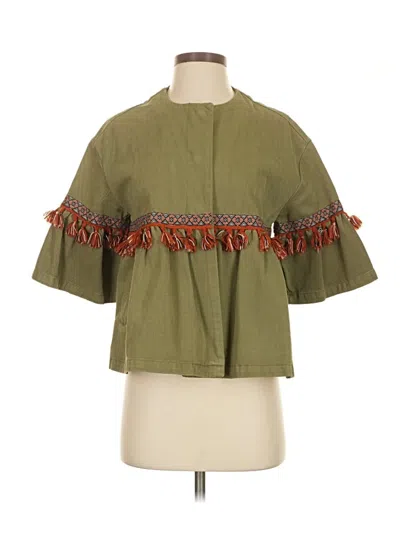 Pre-owned Zara Basic Short Sleeve Blouse In Green