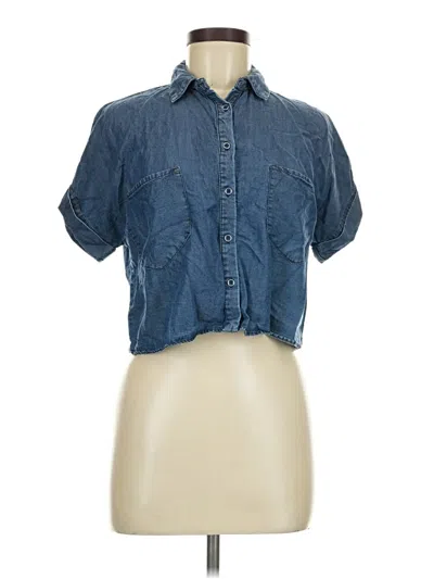 Pre-owned Zara Basic Short Sleeve Button Down Shirt In Blue