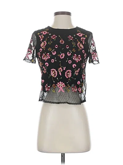 Pre-owned Zara Basic Short Sleeve Top Black Mock Neckline Tops