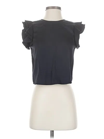 Pre-owned Zara Basic Short Sleeve Top Black Ruffles Neckline Tops
