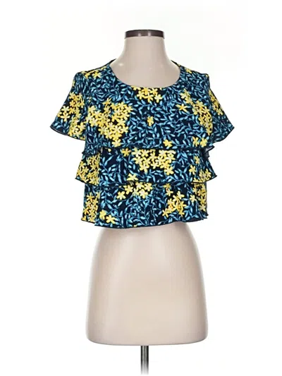 Pre-owned Zara Basic Short Sleeve Top Blue Ruffles Neckline Tops