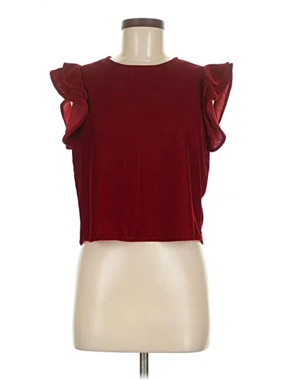 Pre-owned Zara Basic Short Sleeve Top Burgundy Ruffles Neckline Tops