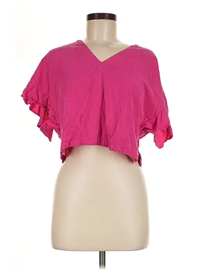 Pre-owned Zara Basic Short Sleeve Top Pink Plunge Neckline Tops