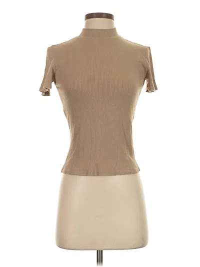 Pre-owned Zara Basic Short Sleeve Top Tan High Neck Tops