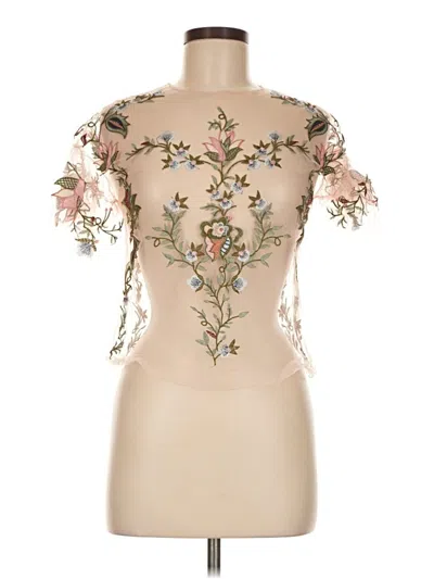 Pre-owned Zara Basic Short Sleeve Top Tan Strapless Neckline Tops In Brown