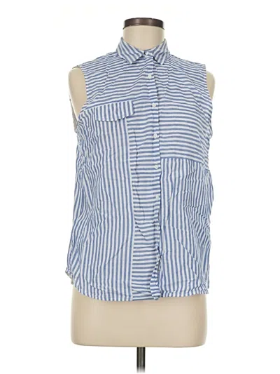 Pre-owned Zara Basic Sleeveless Button Down Shirt In Blue