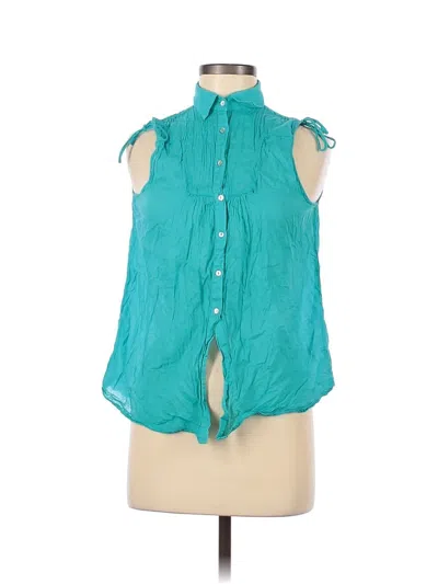 Pre-owned Zara Basic Sleeveless Button Down Shirt In Teal