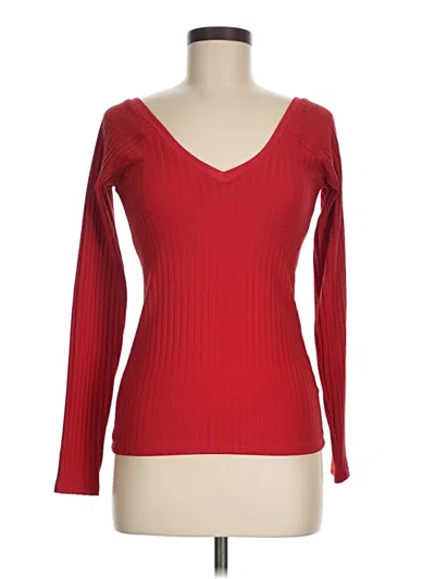 Pre-owned Zara Collection Long Sleeve Top Red V Neck Tops