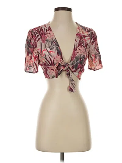 Pre-owned Zara Collection Short Sleeve Blouse In Burgundy