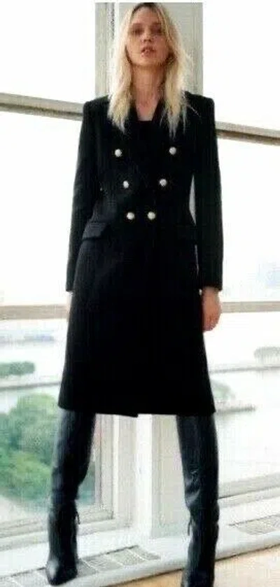 Pre-owned Zara Limited Edition Runway/vogue Style Wool Black Military Fitted Long Coat