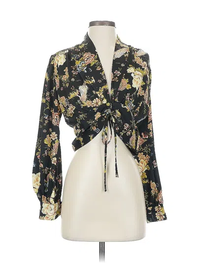 Pre-owned Zara Long Sleeve Blouse In Black